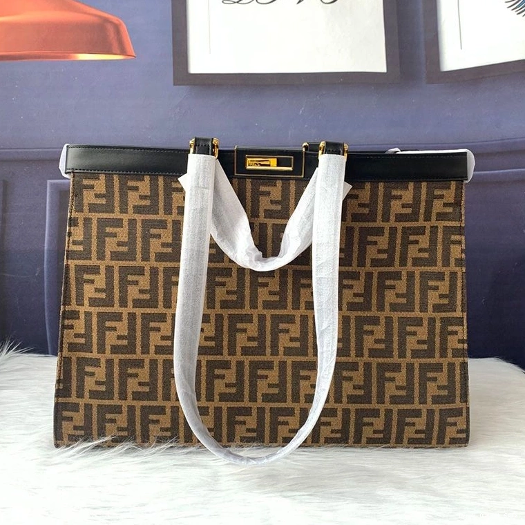 Affordable X-Tote Motif Fabric Fendi Peekaboo Coffee In Medium Black FF 0731